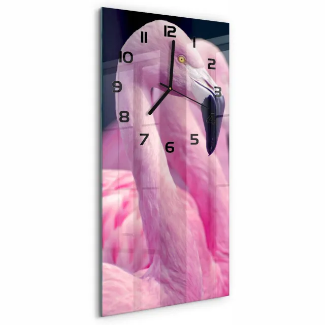 TULUP Wandklok - Flamingo's Wandklok Glas Met Motief - 30x60 cm - Roze Decoratieve Glazen Klok - Zwarte handen - Rechthoekige Klok - Gekleurde Glazen Klok - Glazen Klok Met Print
