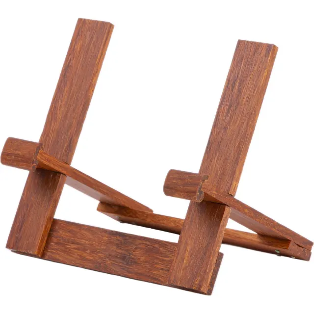 QUVIO Klein Boekenstandaard - Boekenhouder - Kookboek standaard - Leesstandaard - Book holder - Kookboekstandaard - Boekhouder - Tablet houder - Hout - Donkerbruin - Klein - Geschikt voor boeken tot A5 formaat of tablet