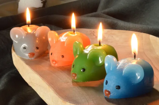 MilaNNE Candles by Milanne - Set van 4 verschillend gekleurde MUIS KAARSEN in XXL formaat - BEKIJK VIDEO blauw