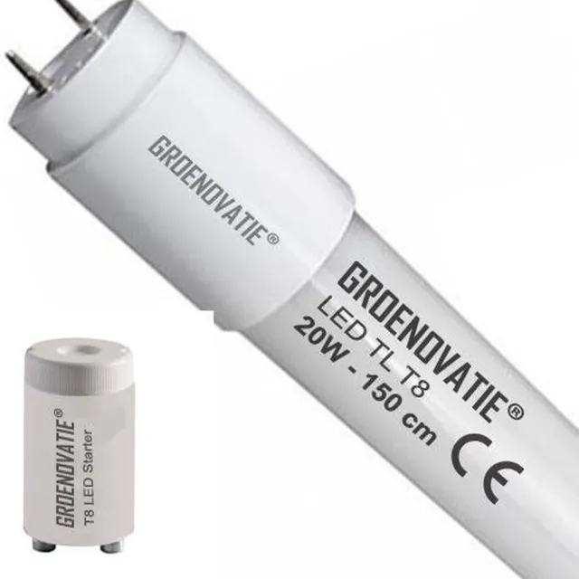 Groenovatie LED TL T8 Buis - 20W - 150cm - 2500 Lumen - Glas - 830 Warm Wit - Incl. Starter