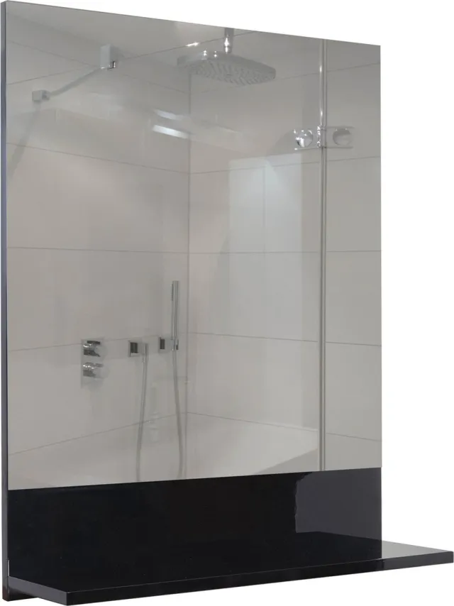 MCW Wandspiegel met planchet MCW-B19, badkamerspiegel badkamer, hoogglans 75x60cm ~ zwart
