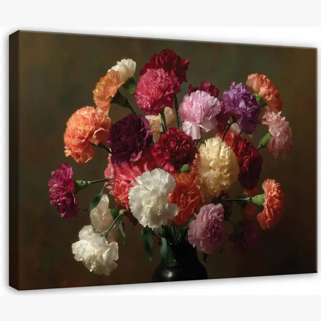 WALLARENA Schilderij op canvas - 40x30 cm - bloemen op zwarte achtergrond abstractie - Geschikt voor slaapkamer en woonkamer Veelkleurig