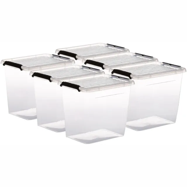 5Five® 5Five opberg kist met deksel - 6x - Clip Box - 3 liter - 19 x 15 x 17 cm - kunststof - transparant