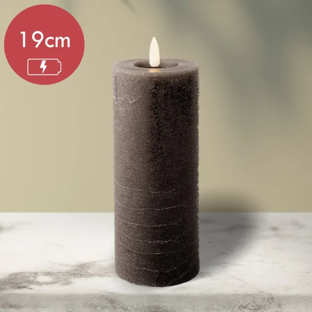 Lumineo LED kaars wax grijs met vlam-effect voor binnen 7 x 19cm