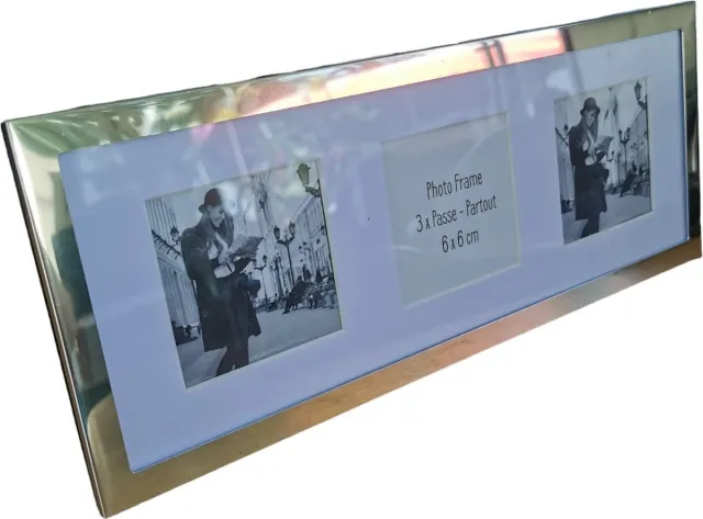 Tivano Fotolijst 3 x Passe Partout 6 x 6 cm - Modern - lijst 11 x 28 GOUDEN RAND / WIT