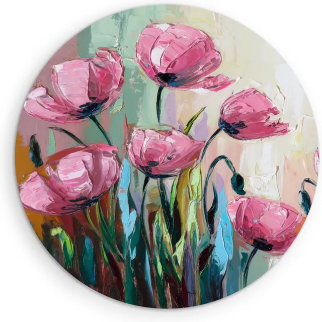 Saammp Forex Muurcirkel - Expressieve Roze Bloemen - Natuur - Abstract - Ø 60 - Wandcirkel - Wanddecoratie Cirkel - Muurdecoratie Woonkamer - Kantoor Decoratie