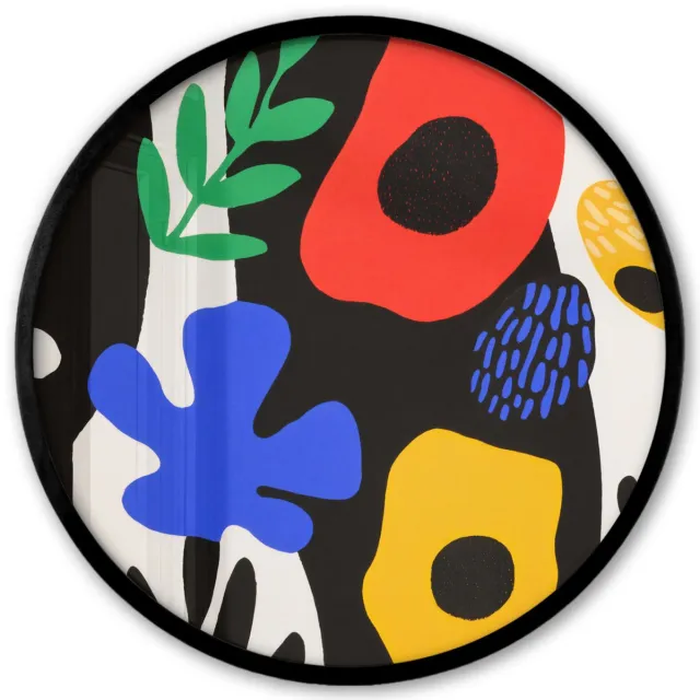 FrameYourWall Poster in lijst Rond - Fotolijst 40x40 cm - Posters - Bloemen - Bladeren - Abstract - Zwart - Ronde posterlijst zwart - Decoratie - Wanddecoratie woonkamer - Muurdecoratie slaapkamer