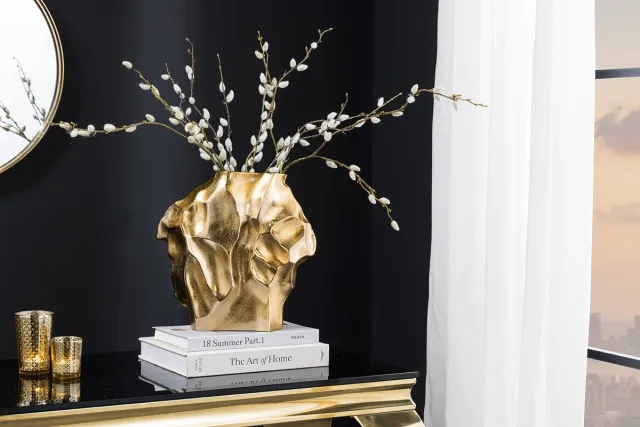Invicta Interior Handgemaakte vaas LIQUID 25cm goud metaal gehamerd design - 44878 Zie omschrijving