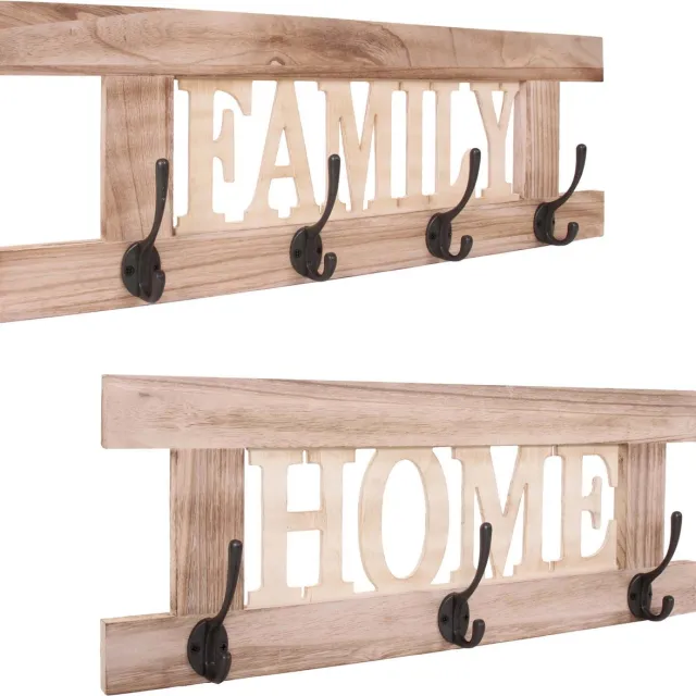 MCW 2-delige wandkapstokset MCW-C60 Home+Family kapstokpaneel, shabby look vintage ~ natuurlijk bruin