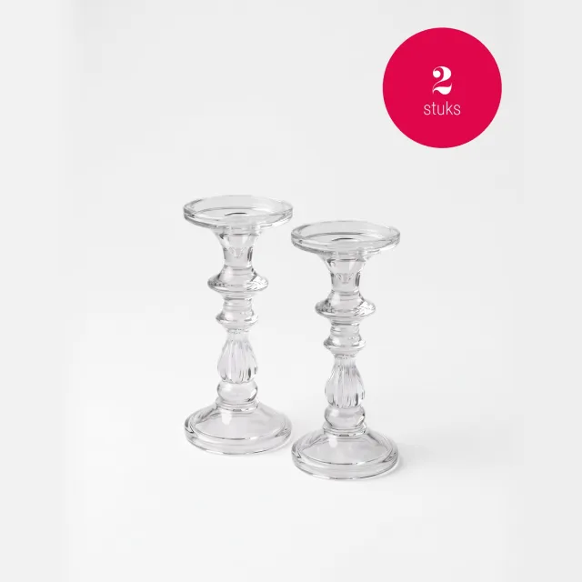 vtwonen Kandelaars - Glas - Transparant - Set van 2 - 10 x 21 cm Niet van toepassing