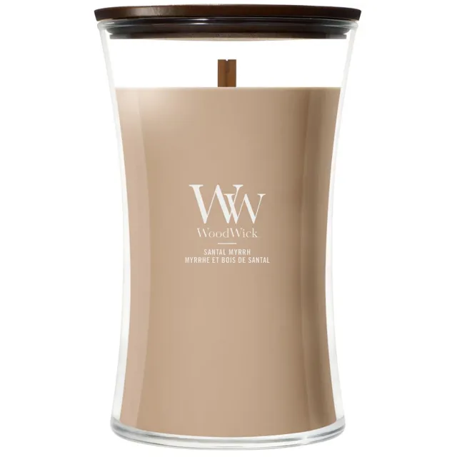 Woodwick Hourglass Large Geurkaars - Santal Myrrh - 130 branduren Bruin