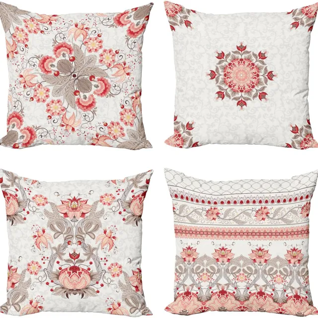 New Bed Vintage Folkloristische Bloemen Lente Kunst Kussenhoes met sierkussen, 4-pack, modern accent, dubbelzijdig digitaal bedrukt, 40 cm x 40 cm Tan Zalm en Vermiljoen