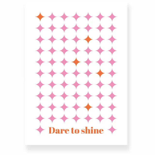 Yisual Poster 50x70 cm - Dare to Shine - Ruitpatroon - Roze - Oranje - Grafisch - Retro - Muurdecoratie - Wanddecoratie