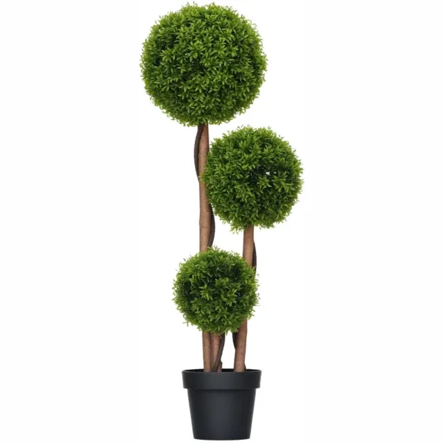 ZYLARO Kunstbuxus - 110 cm - UV-bestendig - 3 bollen - Voor woonkamer slaapkamer kantoor en tuin Groen