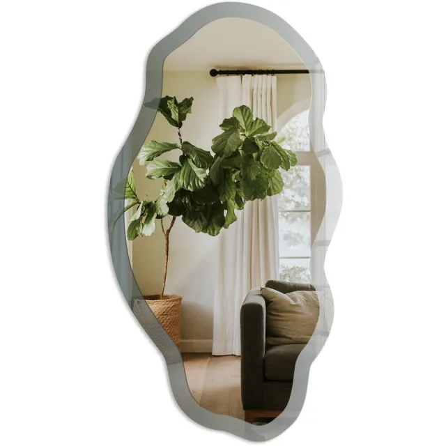 TULUP Blauwe Gradiënt Spiegel - Grijs Strakke Rechthoekige Spiegel - Organische Spiegel - Woonkamer, Kantoor, Slaapkamer - Klassiek - 45x90 cm - Totale afmeting 52x97 cm Blauw, Grijs Verloop