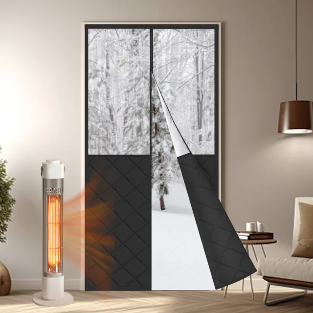 MUPOO Magnetisch Deurgordijn - Zelfklevend & Thermisch Isolerend - 420 GSM - Warmte- en Tochtwerend - Gewatteerd - Automatisch Sluitend - voor Thuis, Winkel of Restaurant(Zwart2, B90xH210cm) Zwart-2