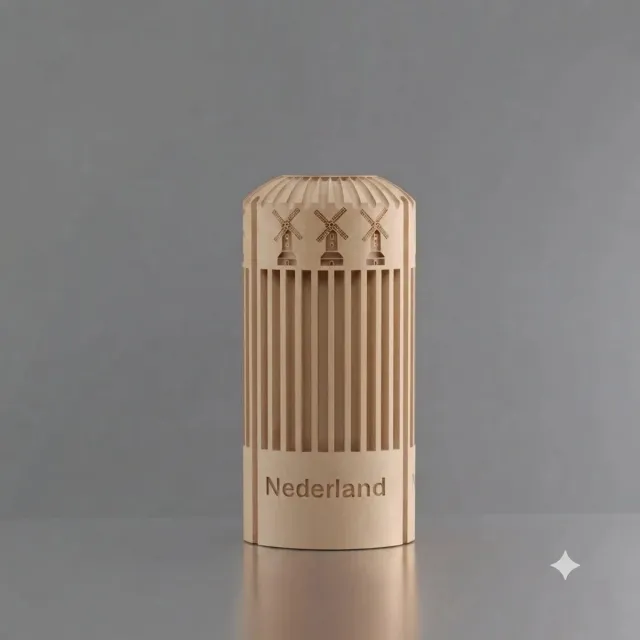 3d-gezellig Napels met molen + tekst Nederland - Vaas - Waterdicht - Beige - Maat 25 cm - Kunststof - Modern - Bloemenvaas - 100% gerecycled PLA (bioplastic)