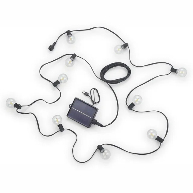 RL LIVE YOUR LIGHT REALITY MOOD - Lichtsnoer - Zwart mat - incl. 10x E12 0,5 W - Afstandsbediening - Schemersensor - USB-aansluiting - Helderheid instelbaar - Geheugenfunctie - Oplaadbaar - Zonne-energie - Timer - Hybrid Solar - oplaadbaar - Buitenverlichting - IP44