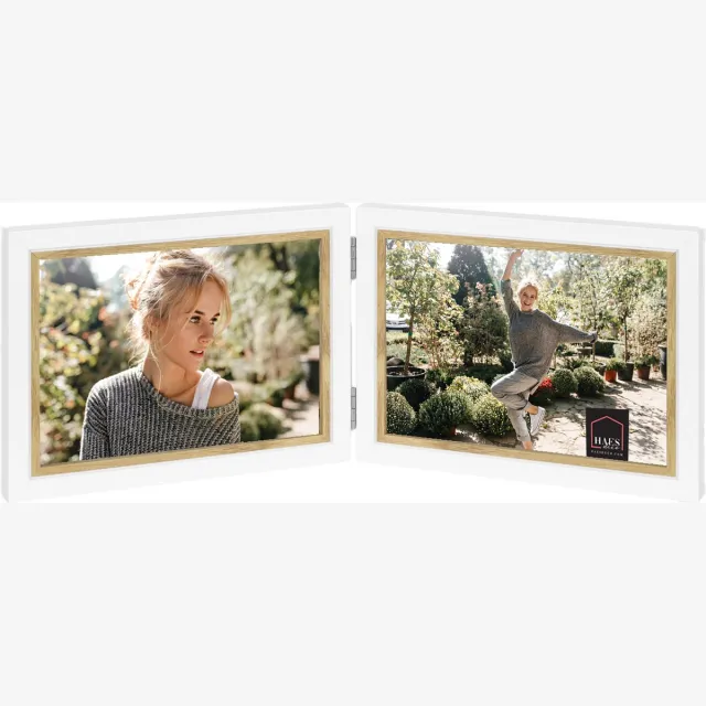 HAES deco Houten Fotolijst Duo Fevik in wit met bruin voor 2 foto's 10x15 - CV964HS Multicolor