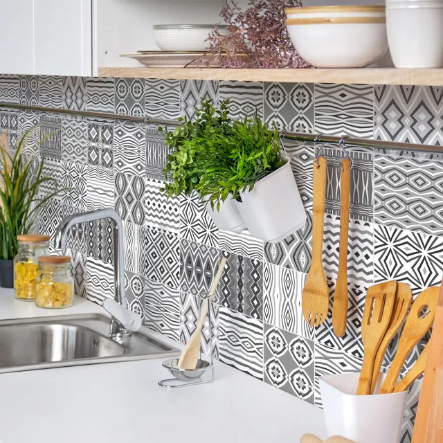 Ambiance Sticker Zelfklevende tegelmuurstickers voor keuken en badkamer - 24 cementtegelstickers, Azulejos Rodrigues-stijl - 24 stickers, 10x10 cm Multi color