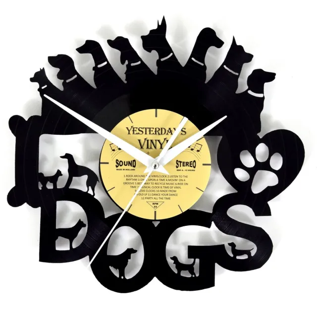 Yesterdays Vinyl Vinyl klok met hondjes - LP - Wandklok - Met geschenkverpakking zwart