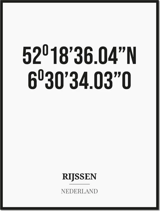 Studio216 Poster/kaart RIJSSEN met coördinaten zwart, wit