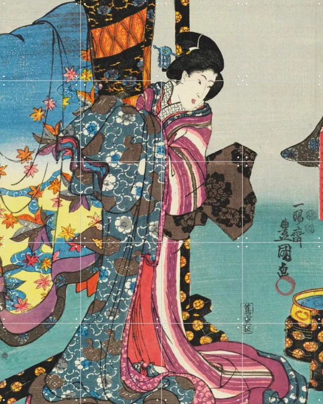 IXXI Fashionable brocade patterns of the Imperial palace, Utagawa Kuniyoshi & Victoria and Albert Museum - 80 x 100 cm - Grote wanddecoratie en Blauw