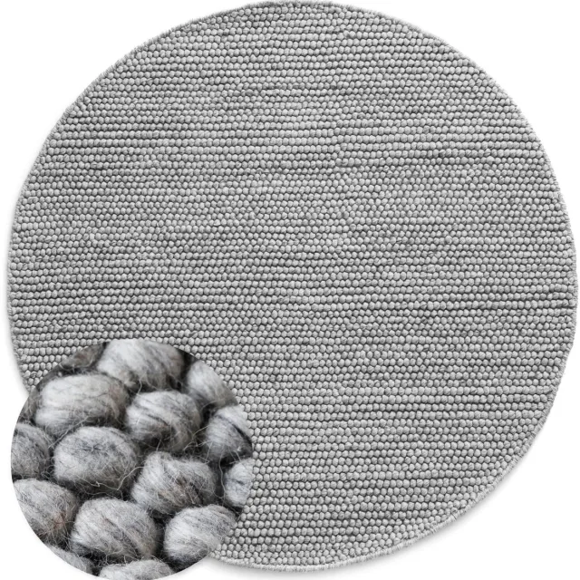 Nordic Weavers Rond wollen vloerkleed - Fjell lichtgrijs 150