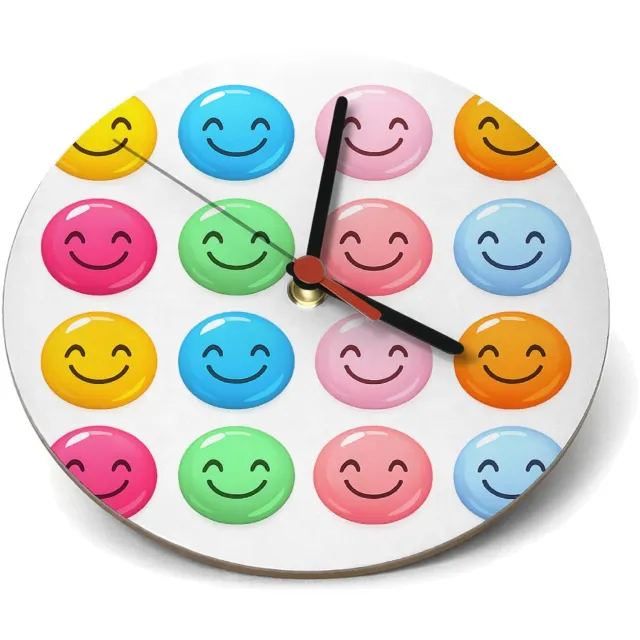Mr Cadeautjes Klok rond Ø 19 - design Ronde regenboog-icoontjes met vrolijke mini-symbolen in een | cadeau Wit