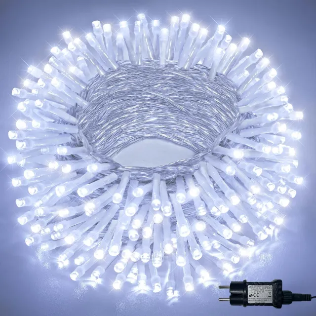 LAPAMAX Lichtsnoer met 8 Lichtstanden, Timer en Geheugenfunctie - Kerstboomverlichting op 31 V met IP44 en 3 m Aanloopsnoer - Feestverlichting voor Huis, Tuin en Balkon - Wit - 20 m, 200 LED's