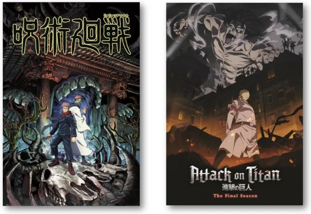 Posterpoint Jujutsu Kaisen poster & Attack On Titan poster set - Set van twee verschillende posters - Manga - Japans - Woondecoratie - 61 x 91.5 cm multi