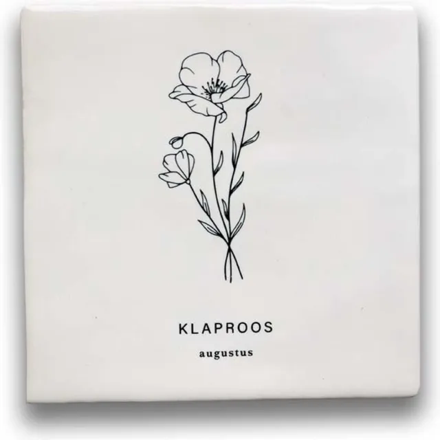 Maan Amsterdam Tegeltje geboortebloem - Augustus - Klaproos - Kraamcadeau - Geboortebloem cadeau - Wanddecoratie
