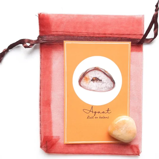 The Happymakers Edelsteen in zakje ''agaat'' trommelsteen, knuffelsteen, natuursteen, giftset, rust en balans
