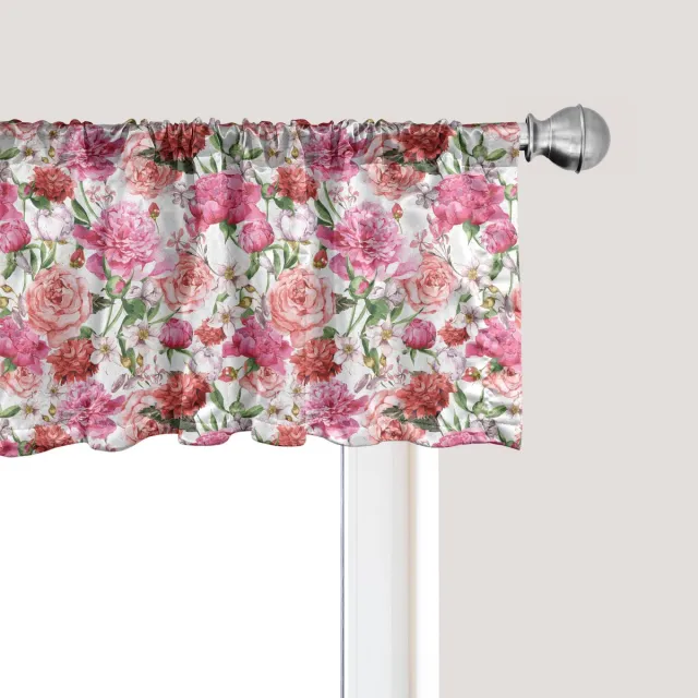 ABAKUHAUS Shabby Flora Raamvalletje, Gordijnvalletje voor Keuken en Slaapkamer met Tunnelzoom, 137 cm x 30 cm, Lichtroze Lichtroze Roze