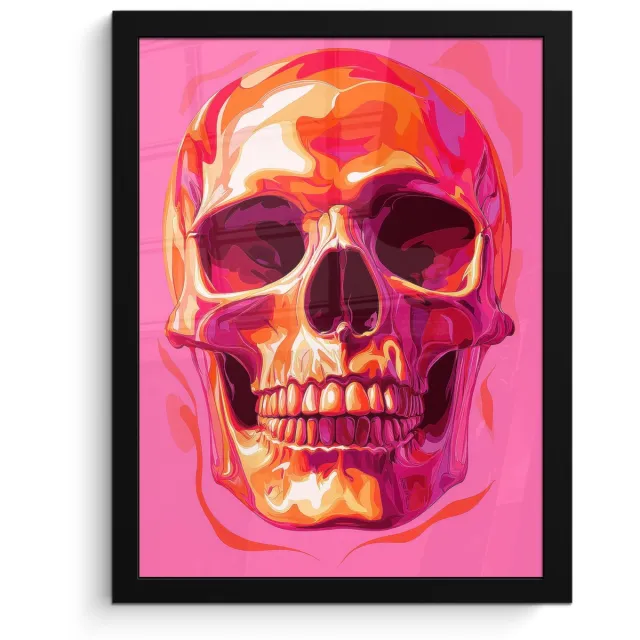 FrameYourWall Poster in lijst - Fotolijst 30x40 cm - Posters - Felroze - Tanden - Schedel - Posterlijst zwart - Decoratie - Wanddecoratie woonkamer - Muurdecoratie slaapkamer Schedel - Tanden