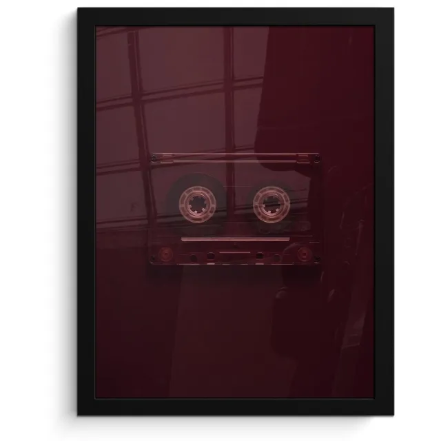 FrameYourWall Poster in lijst - Fotolijst 30x40 cm - Posters - Casteband - Bordeaux - Vintage - Posterlijst zwart - Decoratie - Wanddecoratie woonkamer - Muurdecoratie slaapkamer Cassetteband - Vintage