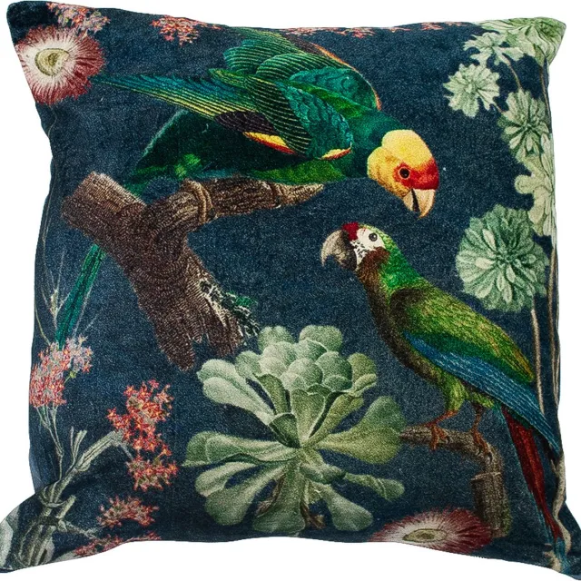 Mars & More Charming papegaaien - fluwelen sierkussen - 45 x 45 cm Multi