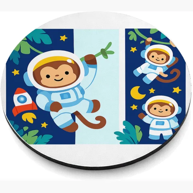 Mr Cadeautjes MDF magnetische fotolijst rond Ø 9,5 - design Dromerige jungle met hangende aapjes en tropische bladeren | cadeau Wit