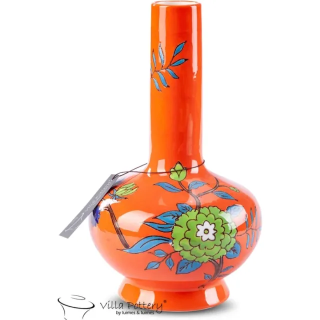 Irishflowers Vaas - Porselein - Waterdicht - Decoratie - Woondecoratie - Villa Pottery - Moederdagcadeau - Happy Flowers 2 Orange