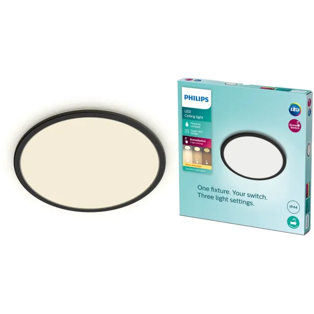 Philips Plafondlamp Superslim Zwart Ø25cm 15w