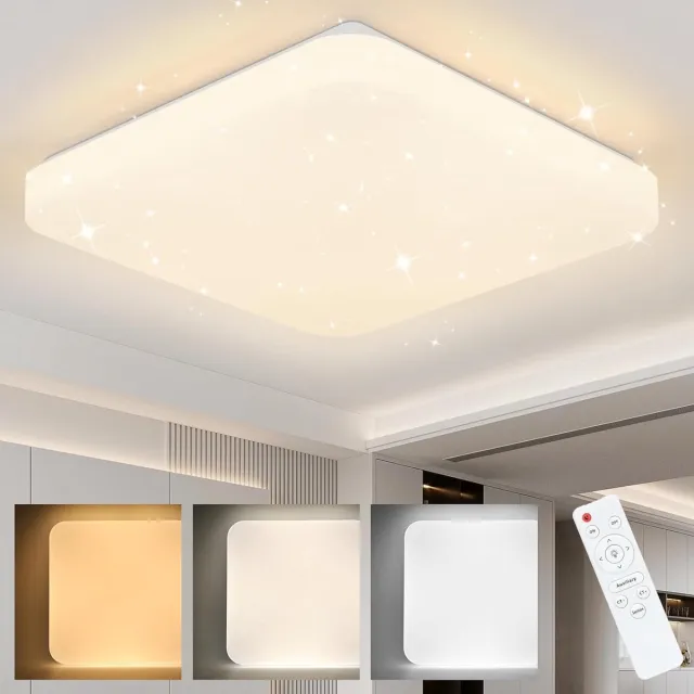 Glitzerlife Plafondlamp - Sterrenhemel LED - Dimbaar Met Afstandsbediening - CCT Functie - Kunststof Metaal - Ø28cm - Wit