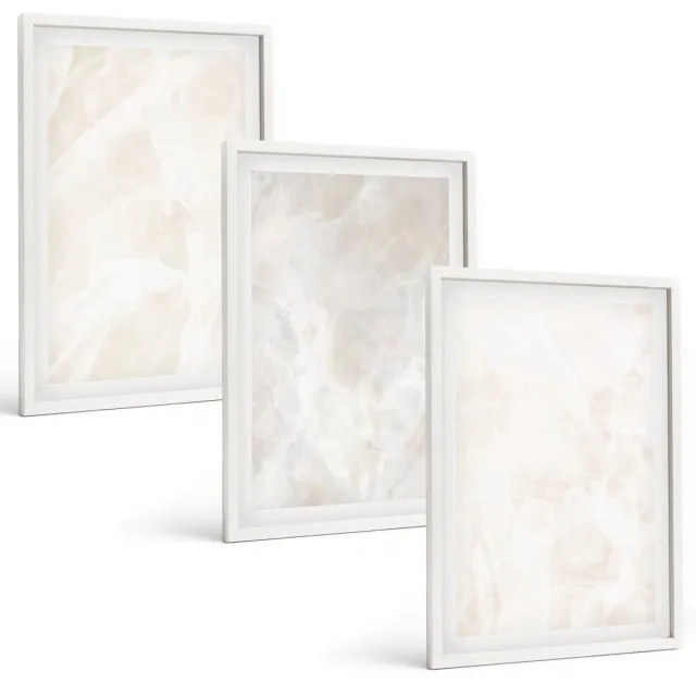 Coloray 3-Delige Schilderij Set - Elegante Marmersteen Achtergrondtextuur - 40 x 60 - Stijlvolle Wanddecoratie - Interieur - Interieur Decoratie Witte lijst