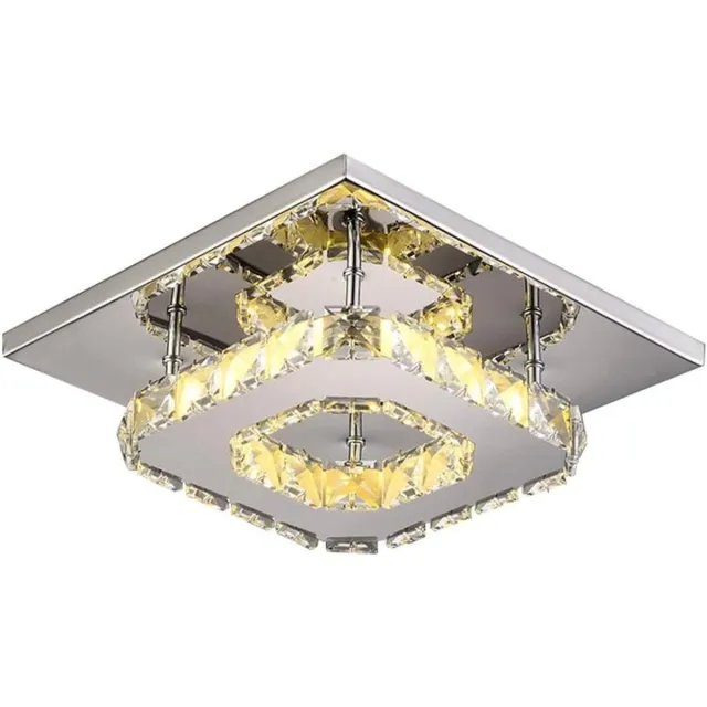 Haobosic Moderne minimalistische plafondkroonluchter 12W, vierkante LED-kristallen plafondlamp voor badkamer, slaapkamer, woonkamer, gang, keuken, eetkamer, slaapkamer, kantoor. Moderne minimalistische plafondkroonluchter Grey