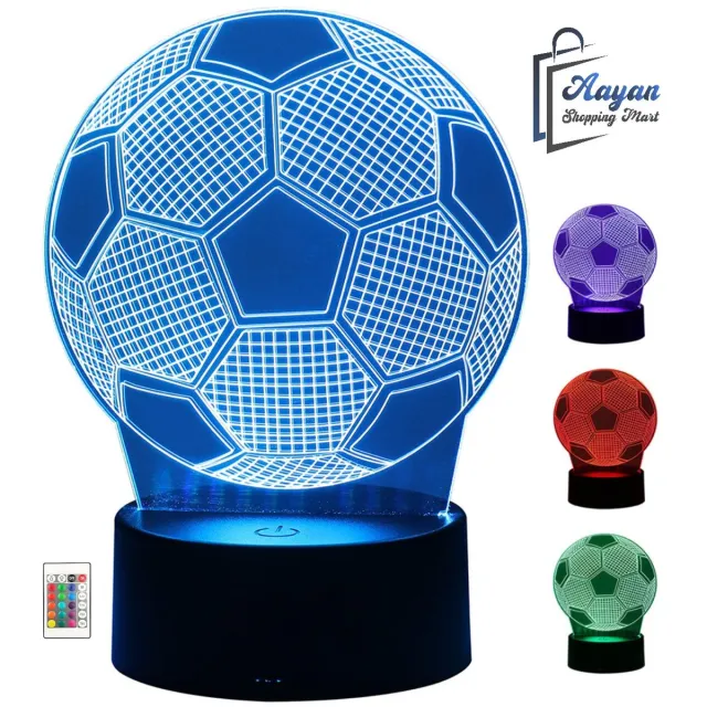 aayan 3D LED Voetbal Nachtlamp met Afstandsbediening 16 Kleuren – bureaulamp led – tafellamp – nachtlampje – cadeau – 47959 Multicolor