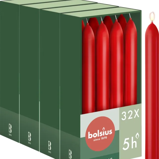 Bolsius Gladde Dinerkaarsen - 17 cm - 32 stuks - Rood