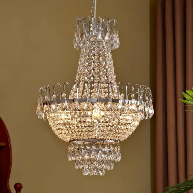 Lindby hanglamp - 5lichts - Metaal, kristal - H: 62 cm - E14 - chroom, helder