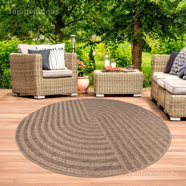Muratap Sahara Japandi Rond Buitenkleed Jute-Look Weerbestendig Vloerkleed Beige