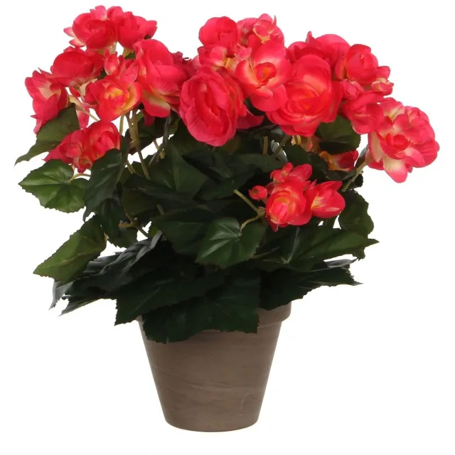 Mica Decorations Begonia Kunstplant in Bloempot Stan - H30 x Ø25 cm - Donkerroze