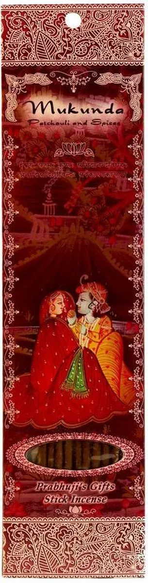 Prabhuji's Gifts Wierooksticks, handgerold, 'Mukunda' met patchouli en kruiden, 20 sticks Rood