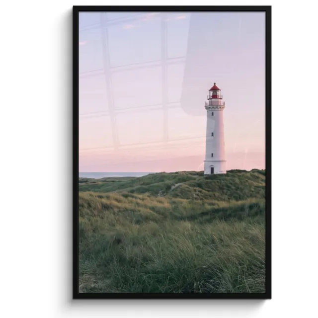 FrameYourWall Poster in lijst - Fotolijst 80x120 cm - Posters - Vuurtoren - Duinlandschap - Zee - Posterlijst zwart - Decoratie - Wanddecoratie woonkamer - Muurdecoratie slaapkamer